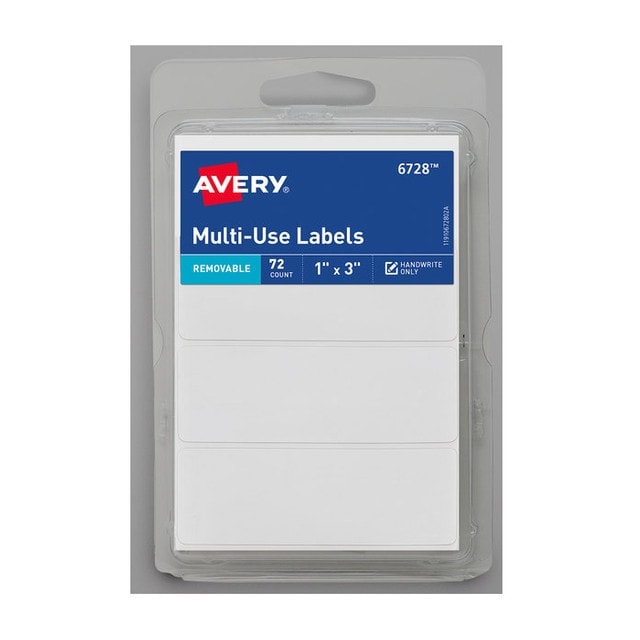 Avery Removable Labels, Removable Adhesive, Handwrite, 1 x 3, 72 Labels (6728)