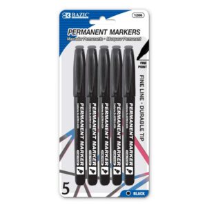 BLACK FINE TIP PERMANENT MARKERS W/ POCKET CLIP (5/PACK)