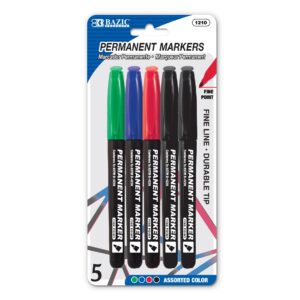 ASSORTED COLORS FINE TIP PERMANENT MARKERS W/ POCKET CLIP (5/PACK)
