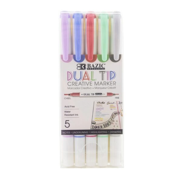 5 COLORS DUAL-TIP CREATIVE MARKERS