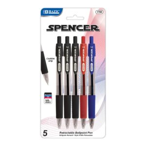 SPENCER ASST. COLOR RETRACTABLE PEN W/ CUSHION GRIP (5/PACK)