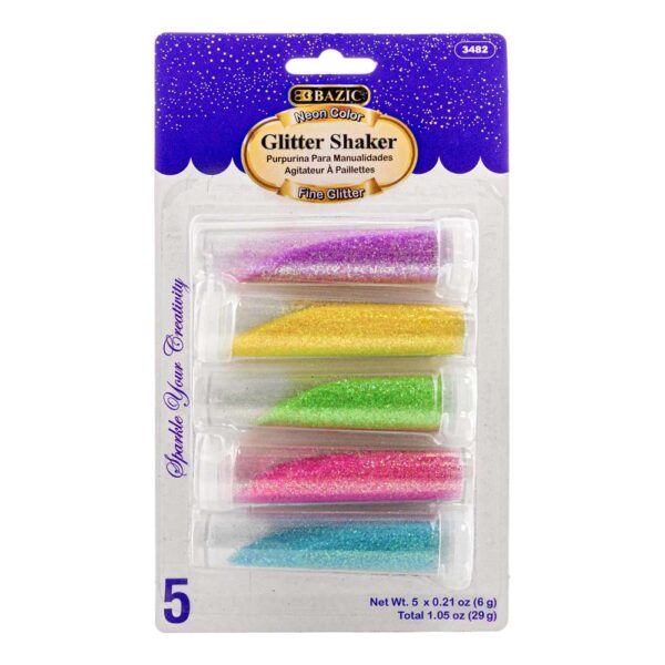 0.21 OZ (6g) 5 NEON COLOR GLITTER SHAKER